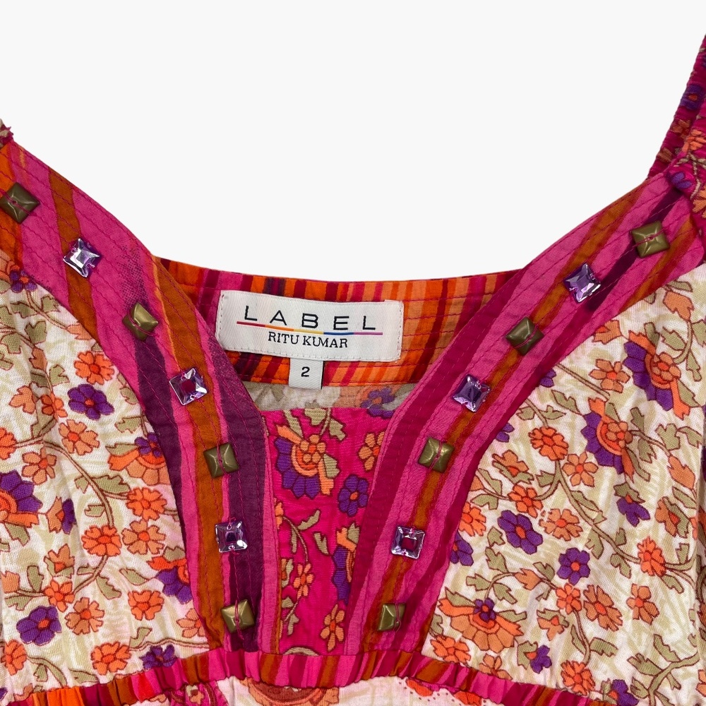 Label Ritu Kumar Pink Floral Print Sleeve Top - Picture 5 of 8